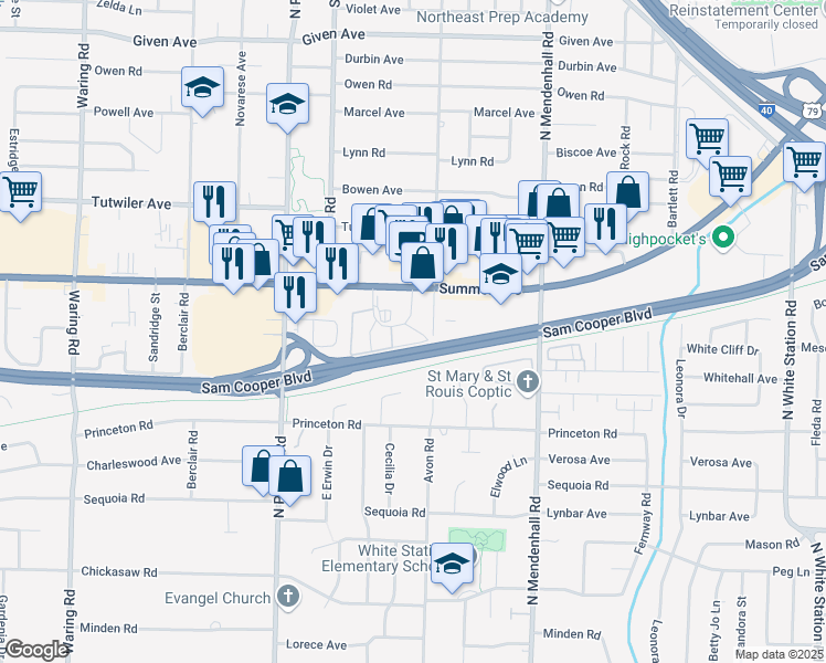 map of restaurants, bars, coffee shops, grocery stores, and more near 580 Cadraca Drive in Memphis
