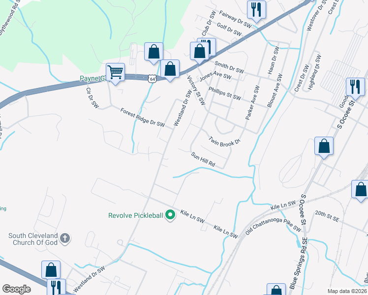 map of restaurants, bars, coffee shops, grocery stores, and more near 1307 Teakwood Court Southwest in Cleveland
