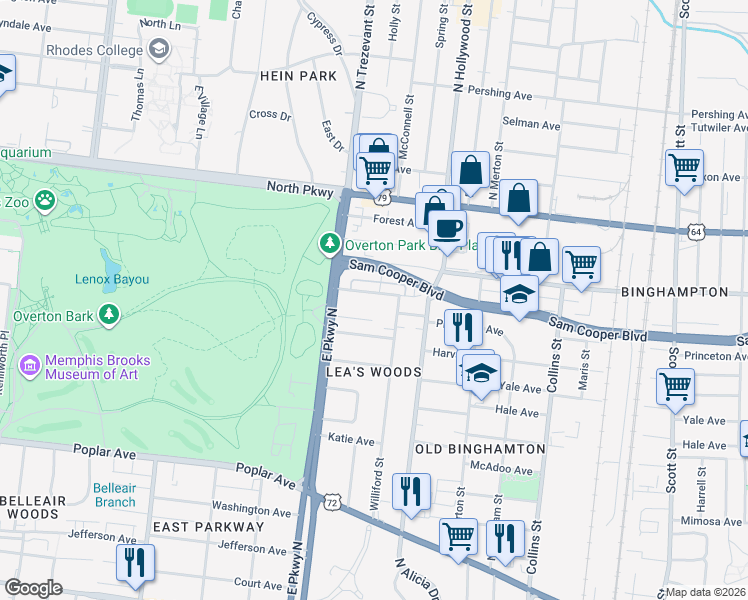 map of restaurants, bars, coffee shops, grocery stores, and more near 2371 Circle Avenue in Memphis