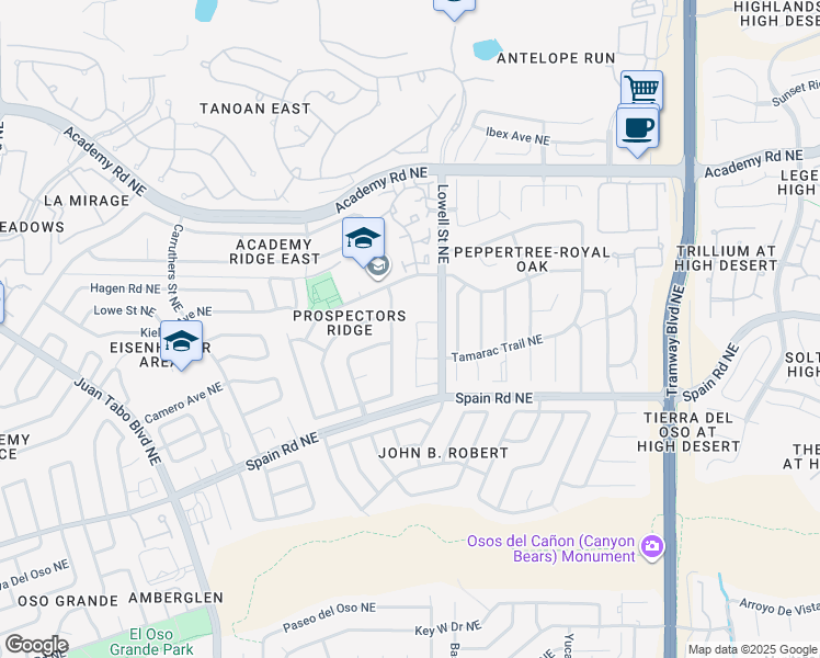 map of restaurants, bars, coffee shops, grocery stores, and more near 8501 Lowell St NE in Albuquerque