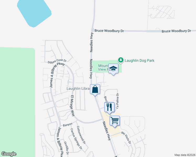 map of restaurants, bars, coffee shops, grocery stores, and more near 1944 Las Palmas Lane in Laughlin