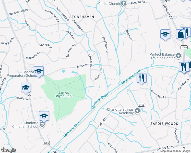 map of restaurants, bars, coffee shops, grocery stores, and more near 728 Peranna Place in Charlotte