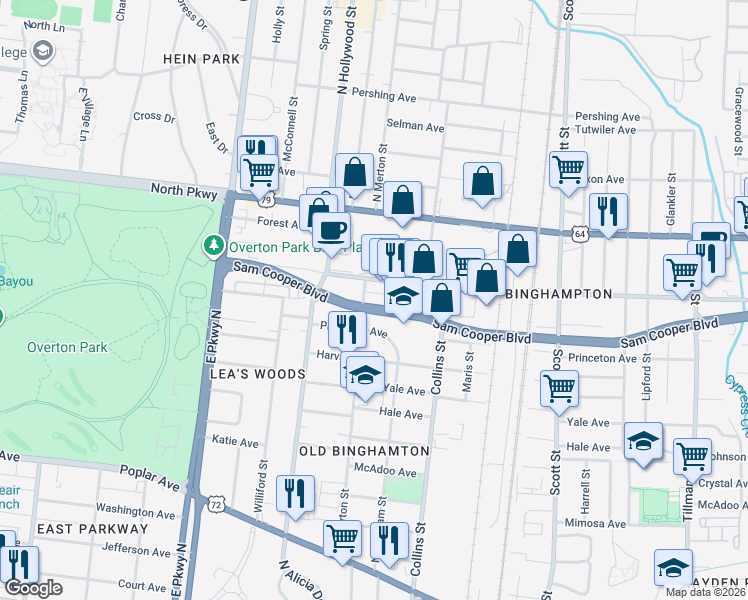 map of restaurants, bars, coffee shops, grocery stores, and more near 2545 Broad Avenue in Memphis