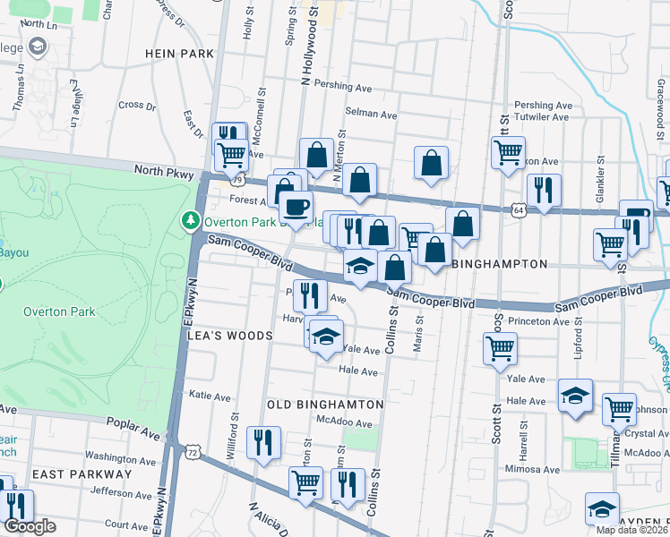 map of restaurants, bars, coffee shops, grocery stores, and more near 2545 Broad Avenue in Memphis