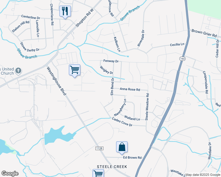map of restaurants, bars, coffee shops, grocery stores, and more near 10822 Elm Bend Drive in Charlotte