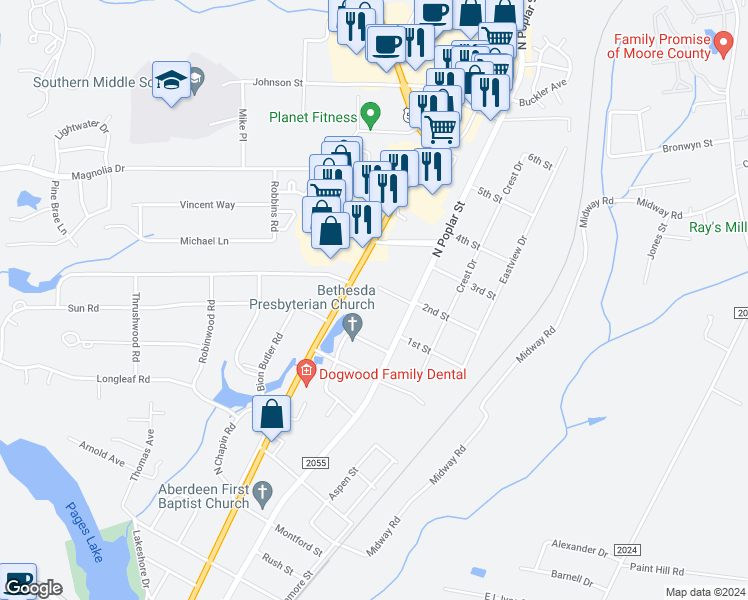 map of restaurants, bars, coffee shops, grocery stores, and more near 403 Brian Road in Aberdeen