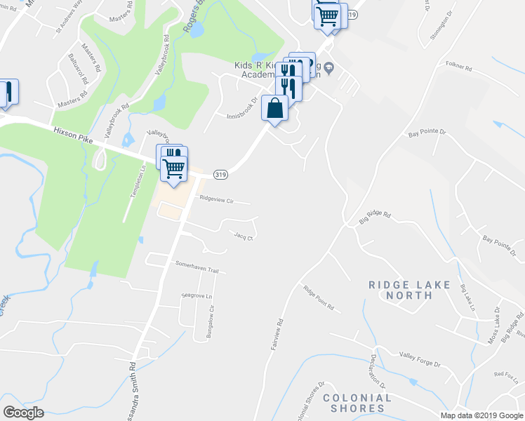 map of restaurants, bars, coffee shops, grocery stores, and more near 6325 Amber Brook Drive in Chattanooga