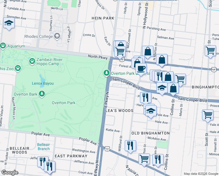 map of restaurants, bars, coffee shops, grocery stores, and more near 2339 Autumn in Memphis