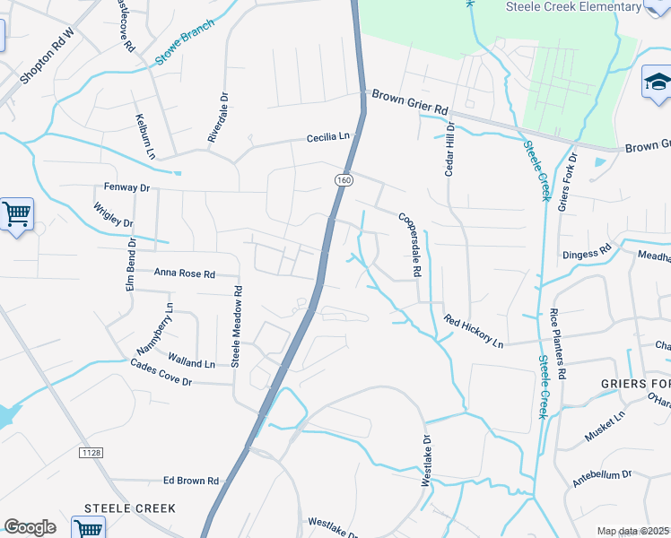 map of restaurants, bars, coffee shops, grocery stores, and more near 10505 Steele Creek Road in Charlotte