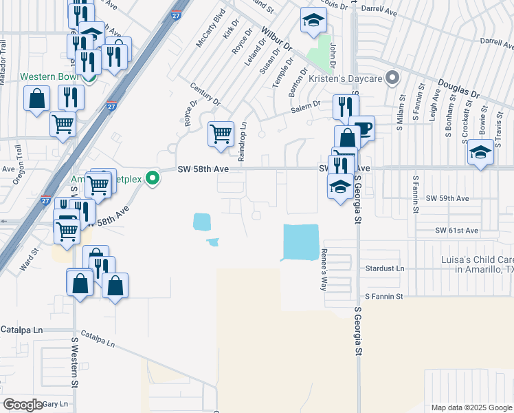 map of restaurants, bars, coffee shops, grocery stores, and more near 5901 Ray Street in Amarillo