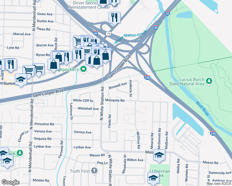 map of restaurants, bars, coffee shops, grocery stores, and more near 5280 Dorsey Avenue in Memphis