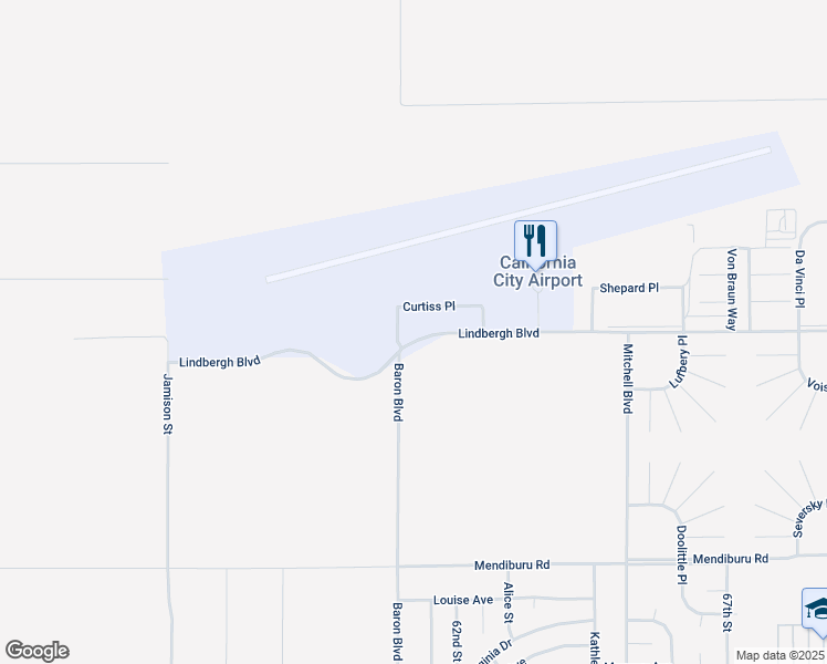 map of restaurants, bars, coffee shops, grocery stores, and more near 22510 Curtiss Place in California City