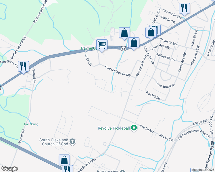 map of restaurants, bars, coffee shops, grocery stores, and more near 146 Winesap Way Southwest in Cleveland