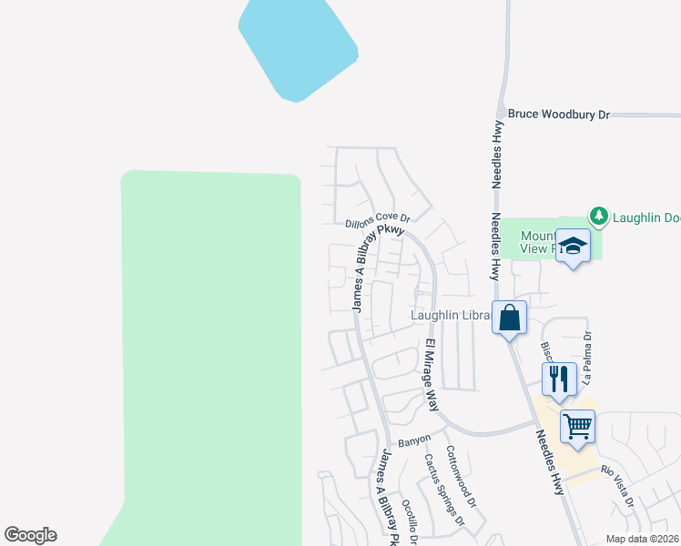 map of restaurants, bars, coffee shops, grocery stores, and more near 2341 Thornwood Castle Drive in Laughlin