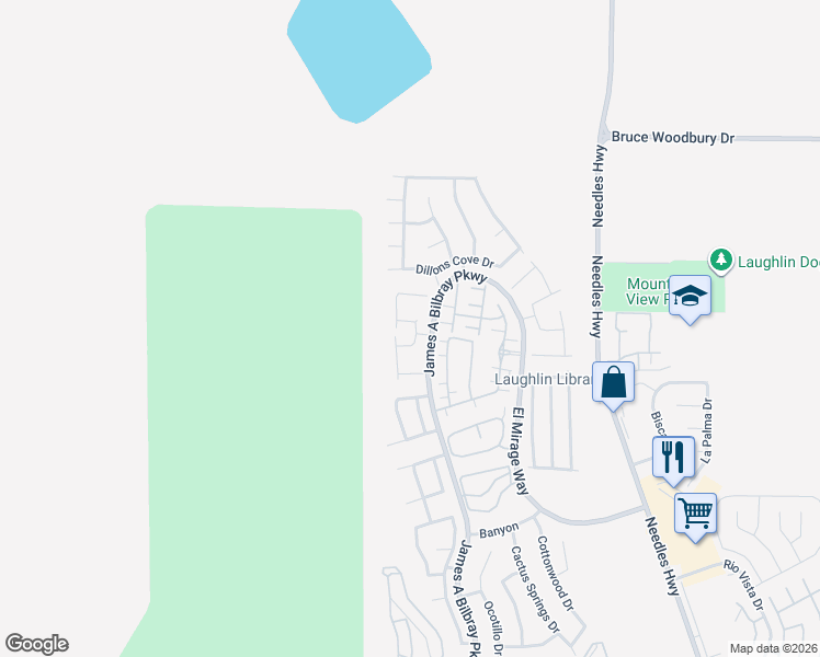 map of restaurants, bars, coffee shops, grocery stores, and more near 2341 Thornwood Castle Drive in Laughlin
