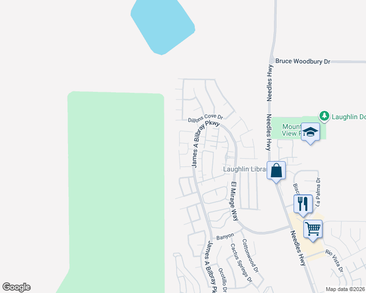 map of restaurants, bars, coffee shops, grocery stores, and more near 2351 Thornwood Castle Drive in Laughlin