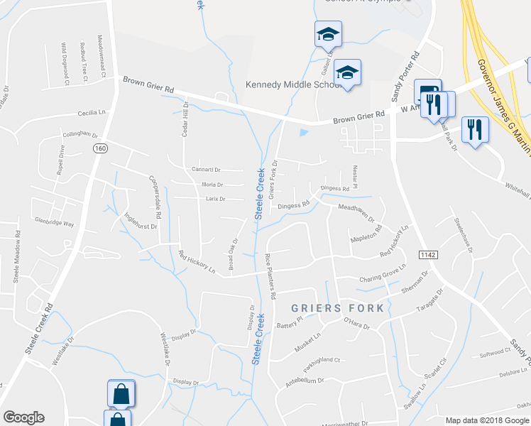 map of restaurants, bars, coffee shops, grocery stores, and more near 4026 Griers Fork Drive in Charlotte