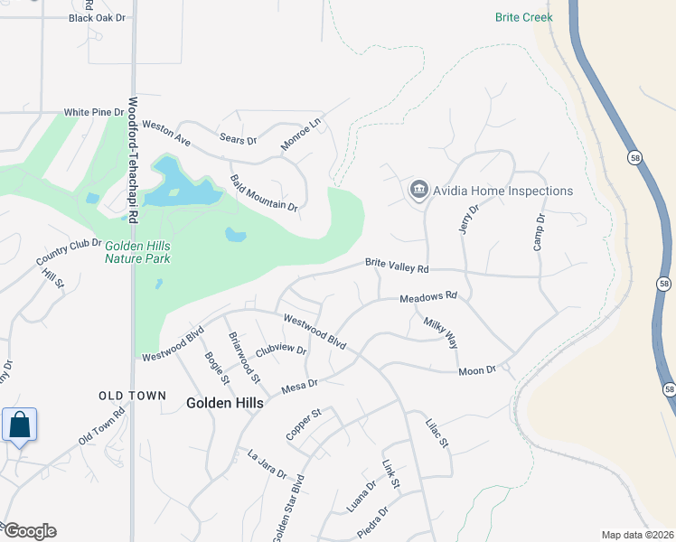 map of restaurants, bars, coffee shops, grocery stores, and more near 19925 Brite Valley Road in Tehachapi