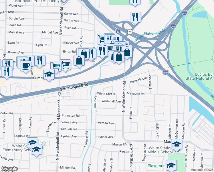 map of restaurants, bars, coffee shops, grocery stores, and more near 5152 Warfield Drive in Memphis