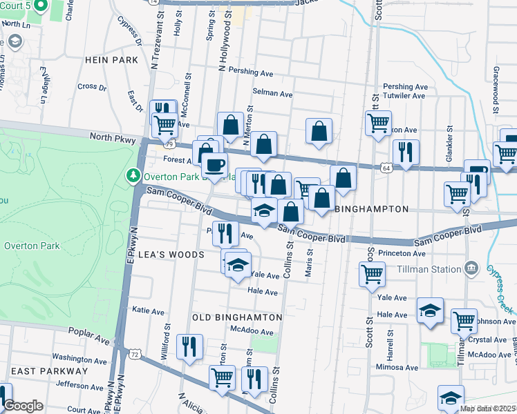 map of restaurants, bars, coffee shops, grocery stores, and more near 2545 Broad Avenue in Memphis
