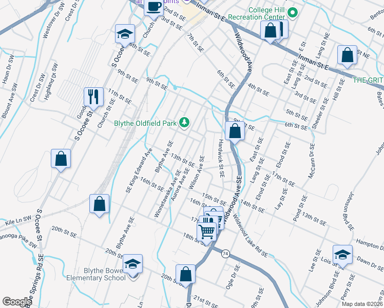 map of restaurants, bars, coffee shops, grocery stores, and more near 1280 Aurora Avenue Southeast in Cleveland
