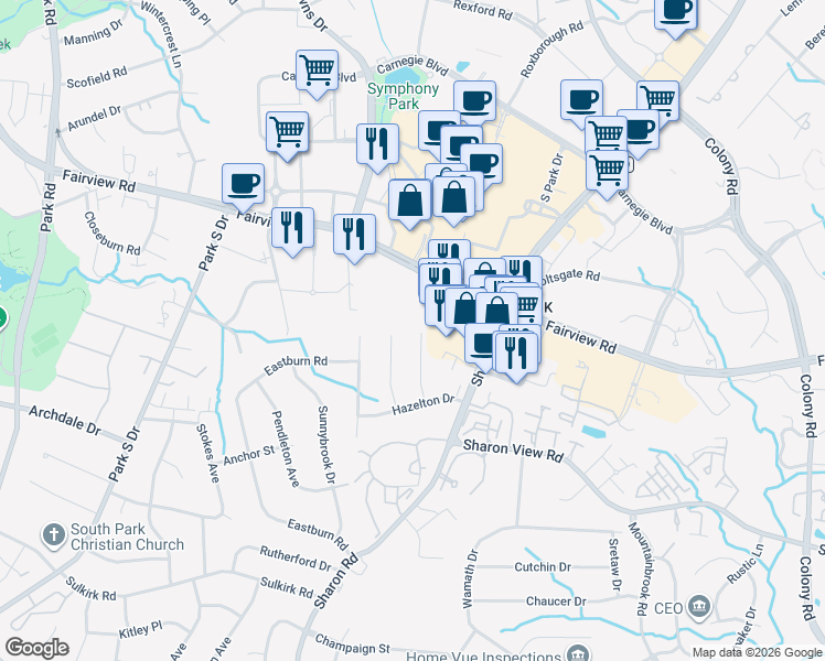 map of restaurants, bars, coffee shops, grocery stores, and more near in Charlotte