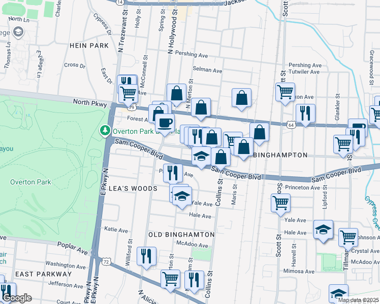 map of restaurants, bars, coffee shops, grocery stores, and more near 2545 Broad Avenue in Memphis