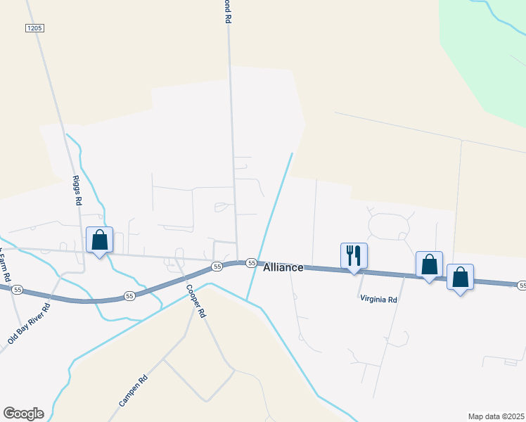 map of restaurants, bars, coffee shops, grocery stores, and more near 168 Mill Pond Road in Bayboro