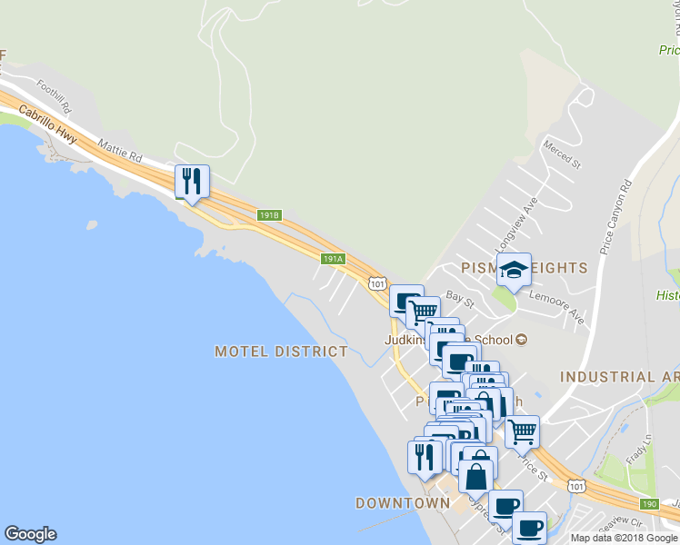 map of restaurants, bars, coffee shops, grocery stores, and more near 394 Franklin Drive in Pismo Beach