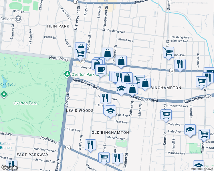 map of restaurants, bars, coffee shops, grocery stores, and more near 2495 Broad Avenue in Memphis