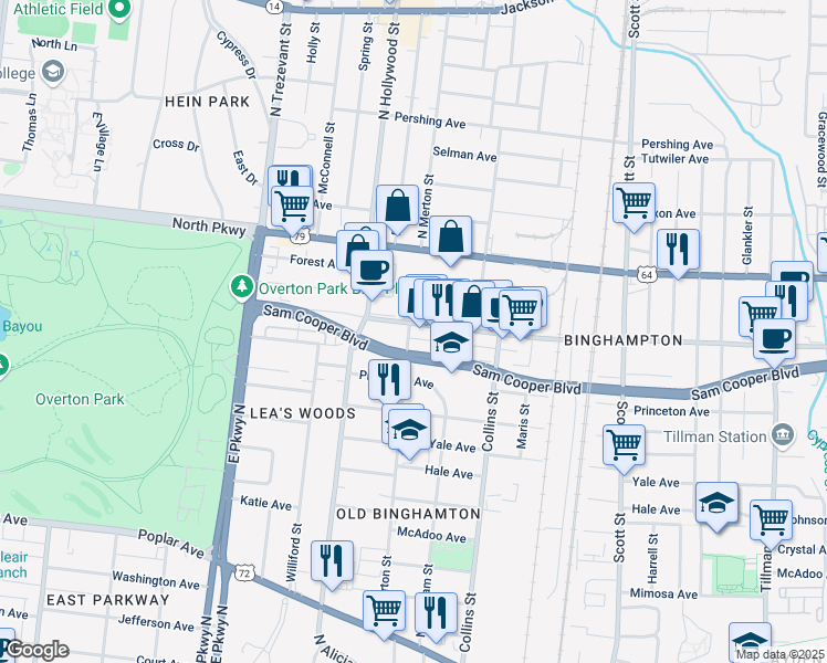map of restaurants, bars, coffee shops, grocery stores, and more near 2497 Broad Avenue in Memphis