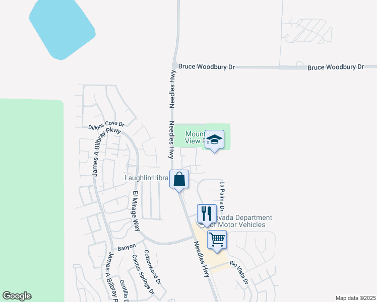 map of restaurants, bars, coffee shops, grocery stores, and more near 1928 Las Palmas Lane in Laughlin