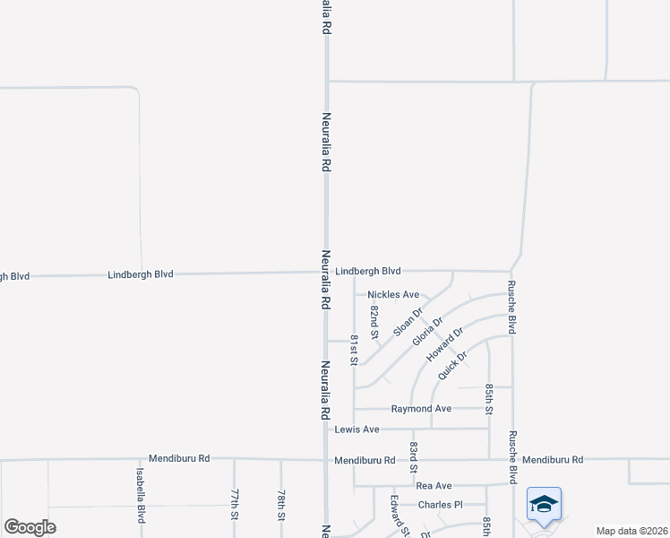 map of restaurants, bars, coffee shops, grocery stores, and more near Lindbergh Boulevard in California City