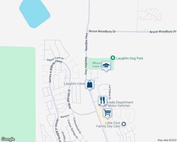 map of restaurants, bars, coffee shops, grocery stores, and more near 1960 Las Palmas Lane in Laughlin