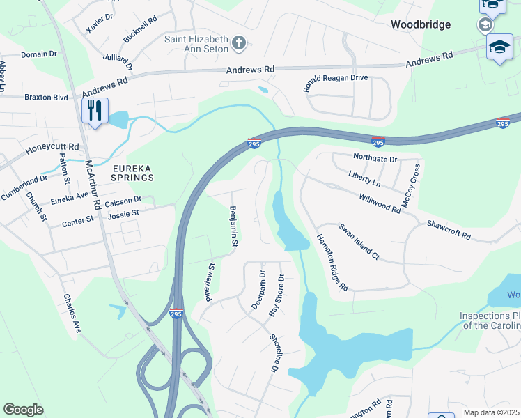 map of restaurants, bars, coffee shops, grocery stores, and more near 943 Kensington Park Road in Fayetteville