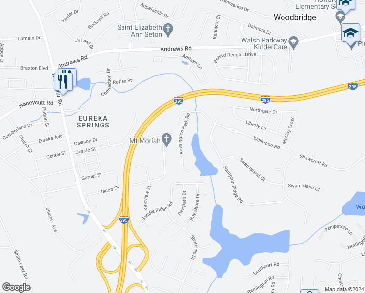 map of restaurants, bars, coffee shops, grocery stores, and more near 943 Kensington Park Road in Fayetteville