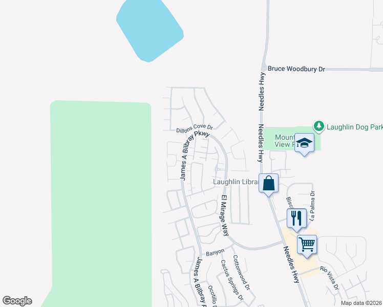 map of restaurants, bars, coffee shops, grocery stores, and more near 2719 Chinaberry Hill Street in Laughlin