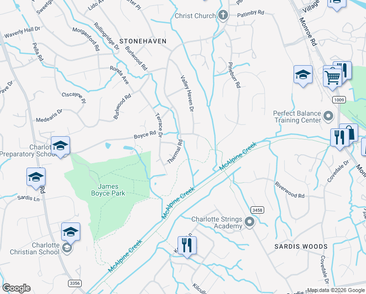 map of restaurants, bars, coffee shops, grocery stores, and more near 728 Peranna Place in Charlotte