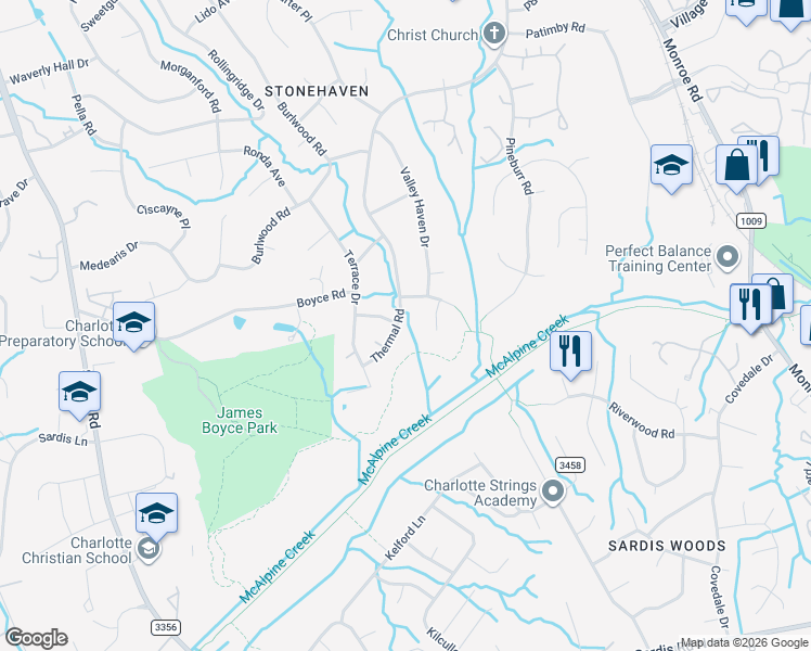 map of restaurants, bars, coffee shops, grocery stores, and more near 728 Peranna Place in Charlotte