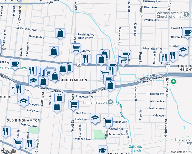 map of restaurants, bars, coffee shops, grocery stores, and more near Lipford Street in Memphis