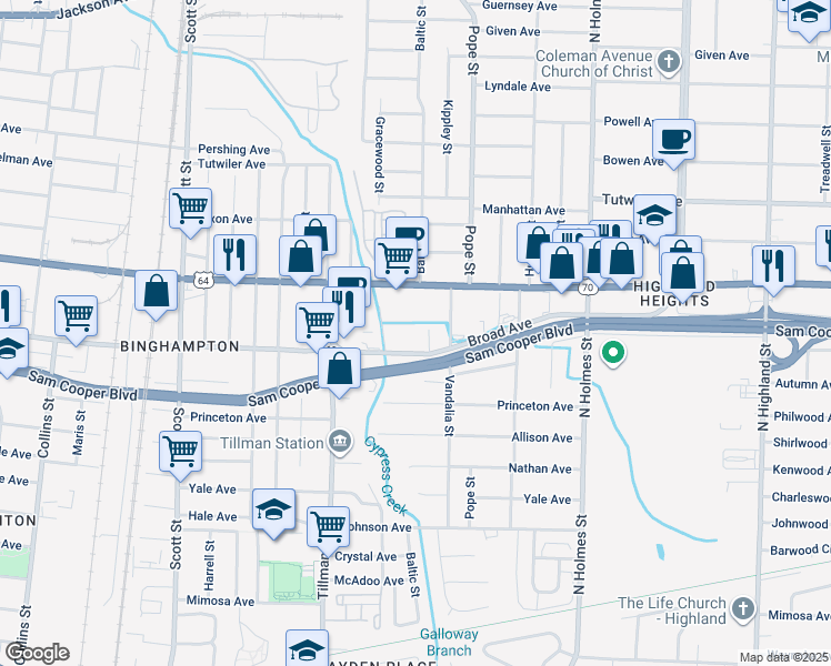 map of restaurants, bars, coffee shops, grocery stores, and more near 3090 Broad Avenue in Memphis