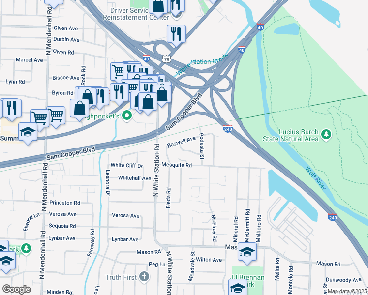 map of restaurants, bars, coffee shops, grocery stores, and more near 5280 Dorsey Avenue in Memphis