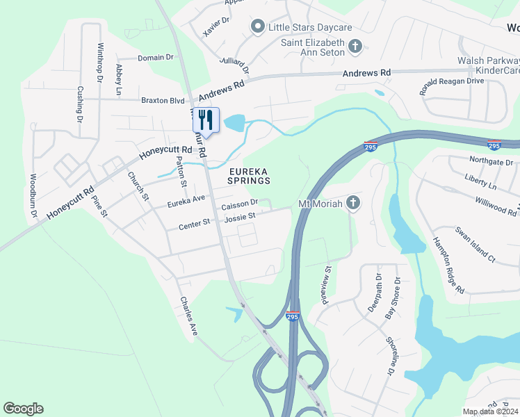 map of restaurants, bars, coffee shops, grocery stores, and more near 1384 Jossie Street in Fayetteville