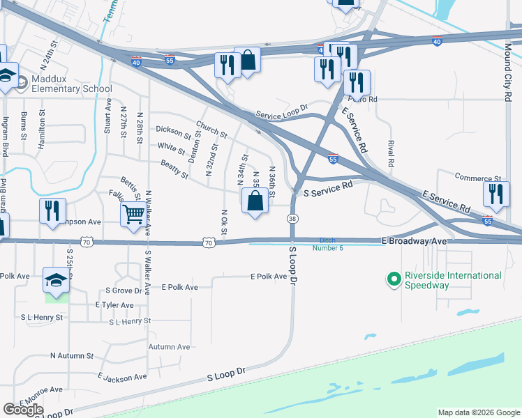 map of restaurants, bars, coffee shops, grocery stores, and more near 3503 Beatty Street in West Memphis