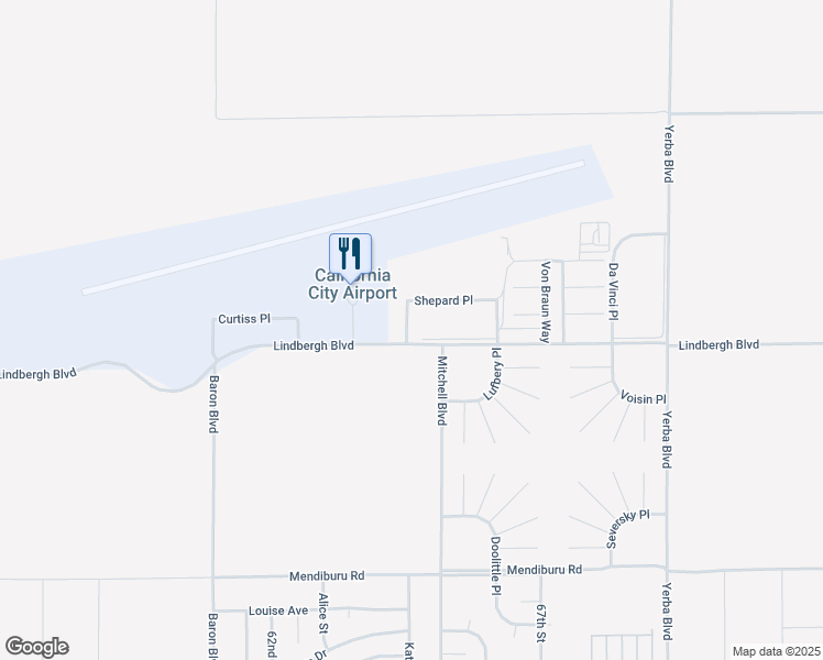 map of restaurants, bars, coffee shops, grocery stores, and more near 6413 Lindbergh Boulevard in California City