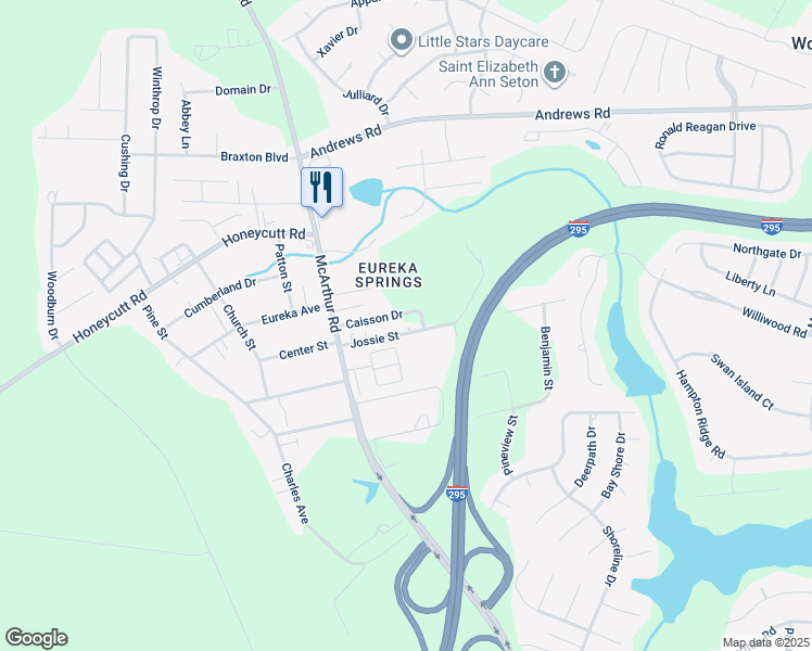 map of restaurants, bars, coffee shops, grocery stores, and more near 1384 Jossie Street in Fayetteville