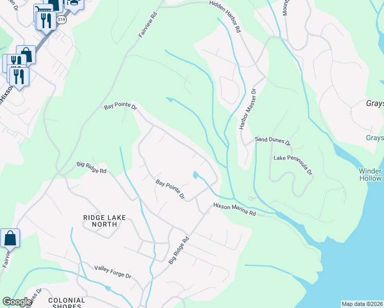 map of restaurants, bars, coffee shops, grocery stores, and more near 1930 Bay Pointe Drive in Chattanooga