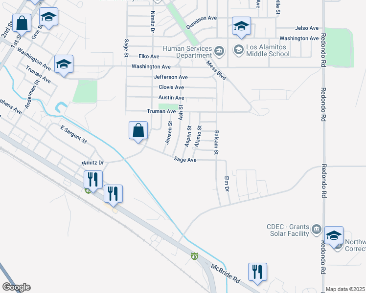 map of restaurants, bars, coffee shops, grocery stores, and more near 417 Aspen Street in Grants