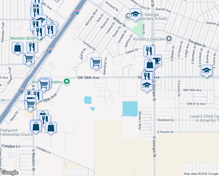 map of restaurants, bars, coffee shops, grocery stores, and more near 5901 Ray Street in Amarillo