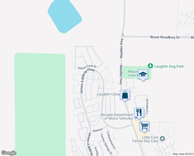 map of restaurants, bars, coffee shops, grocery stores, and more near 2691 Beacon Rock Drive in Laughlin